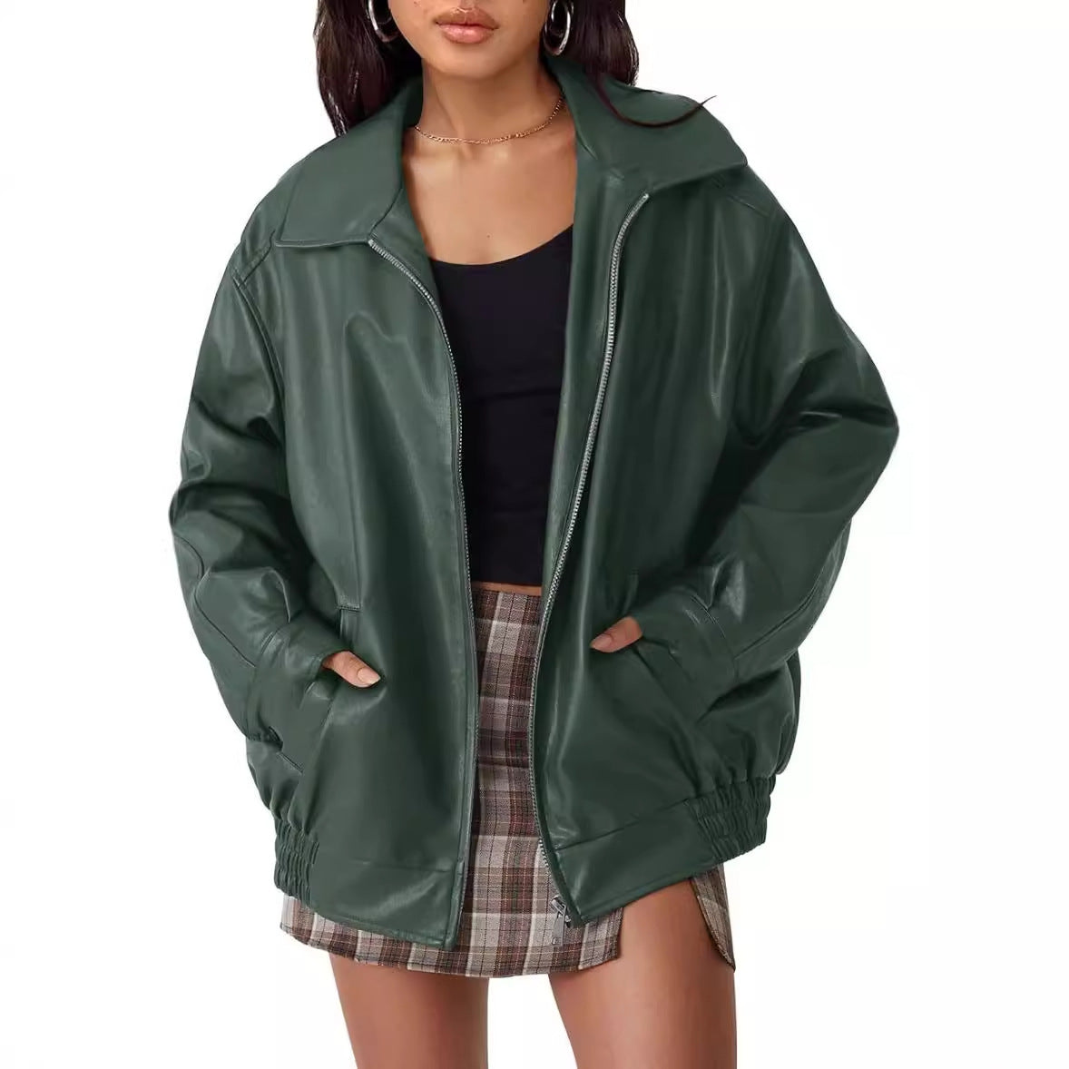 Women's Oversized PU Leather Jacket