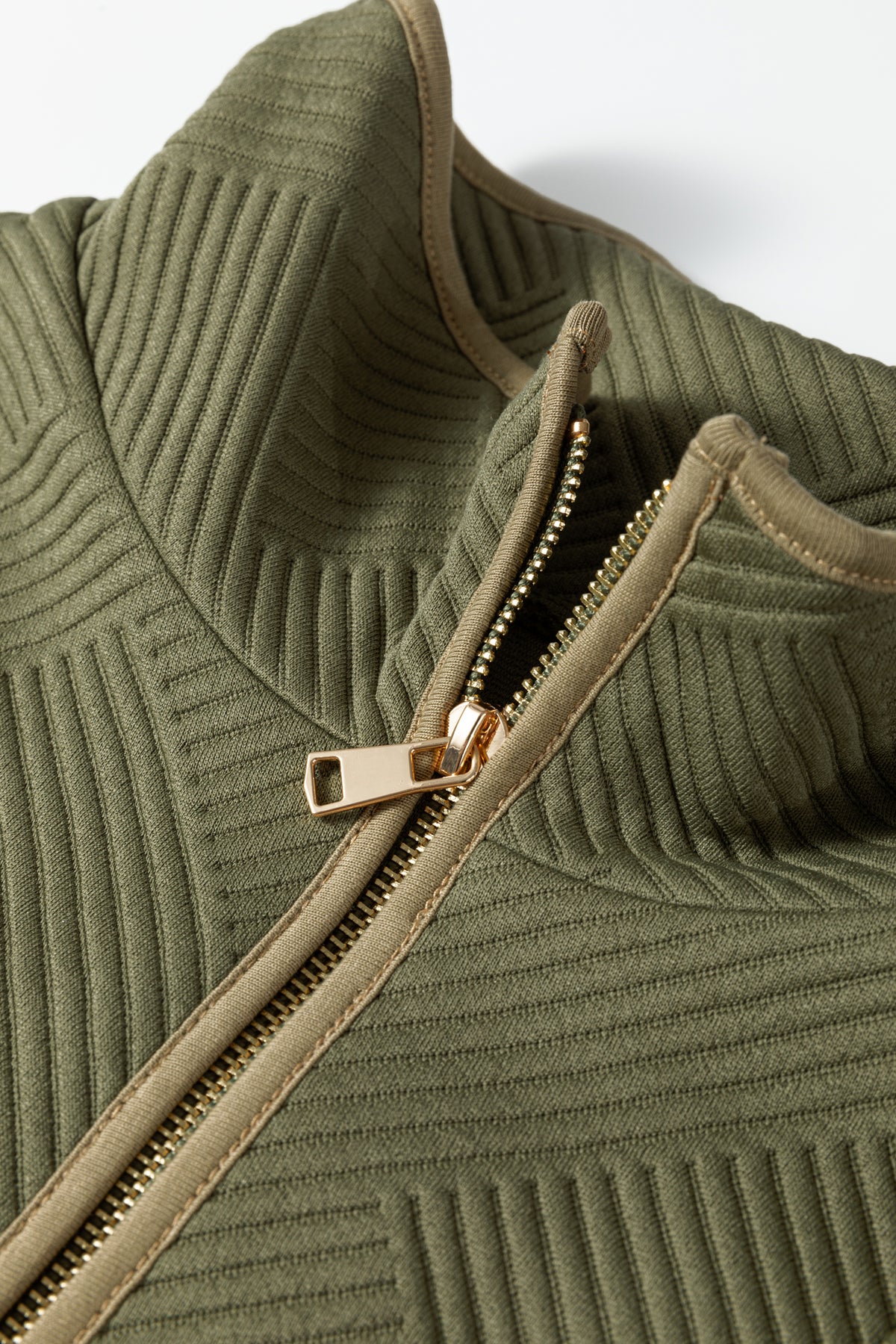 Sage Green Textured Mini Dress – Quarter-Zip Ruffle Hem