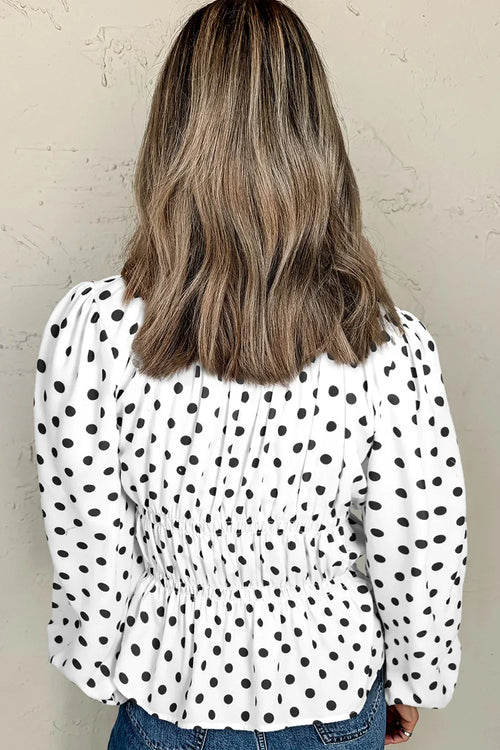 Bow Polka Dot Square Neck Long Sleeve Blouse Bazarre Mart B&W Polka Dot Blouse