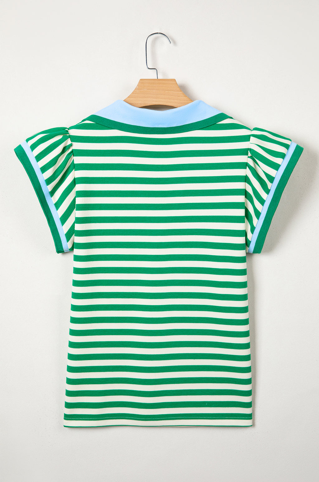 Striped Polo Collar Blouse – Contrast Trim Ruffle Sleeve Casual Women’s Top Dear-Lover Dropshipping Tops/Blouses & Shirts