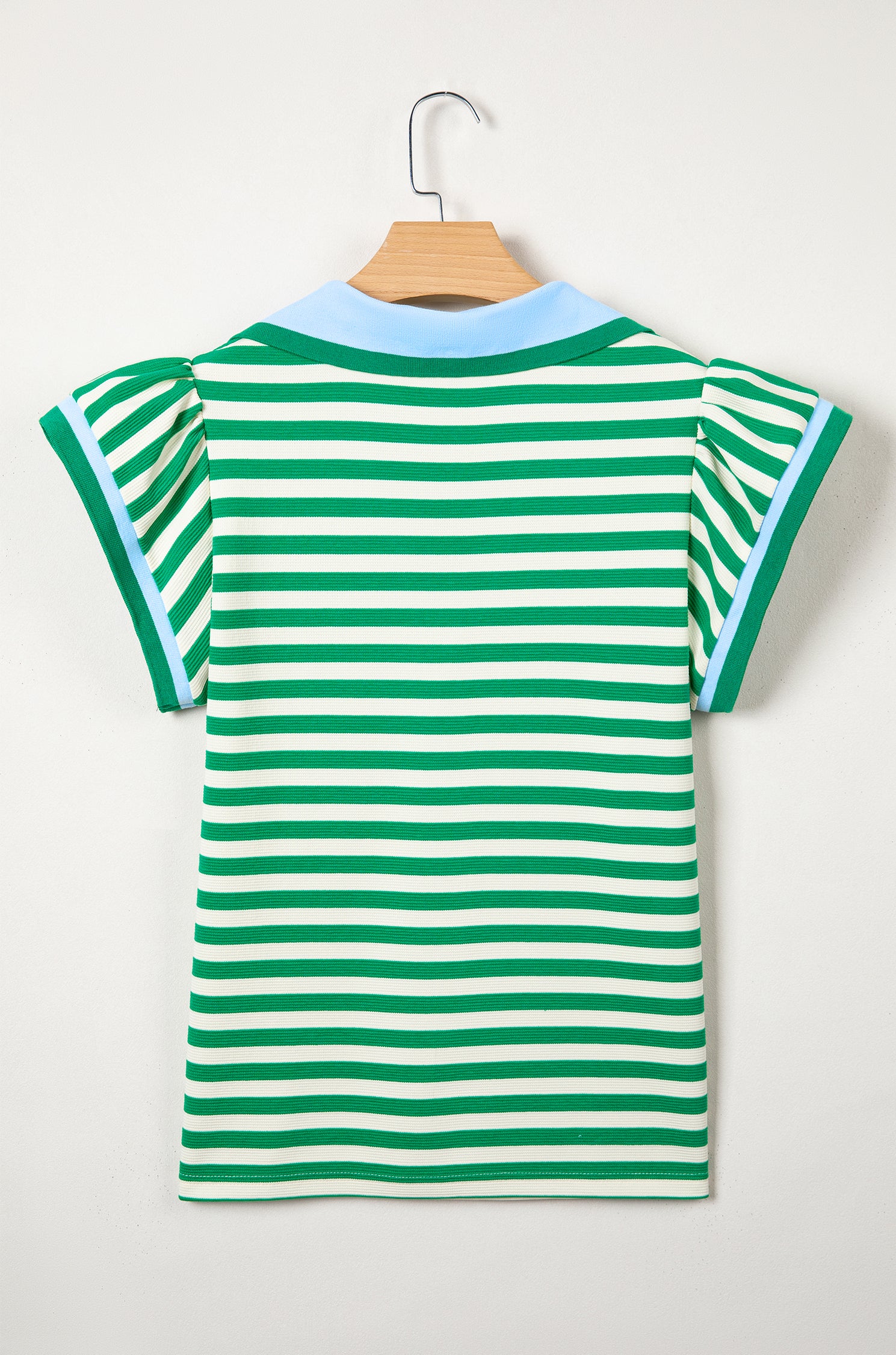Striped Polo Collar Blouse – Contrast Trim Ruffle Sleeve Casual Women’s Top Dear-Lover Dropshipping Tops/Blouses & Shirts