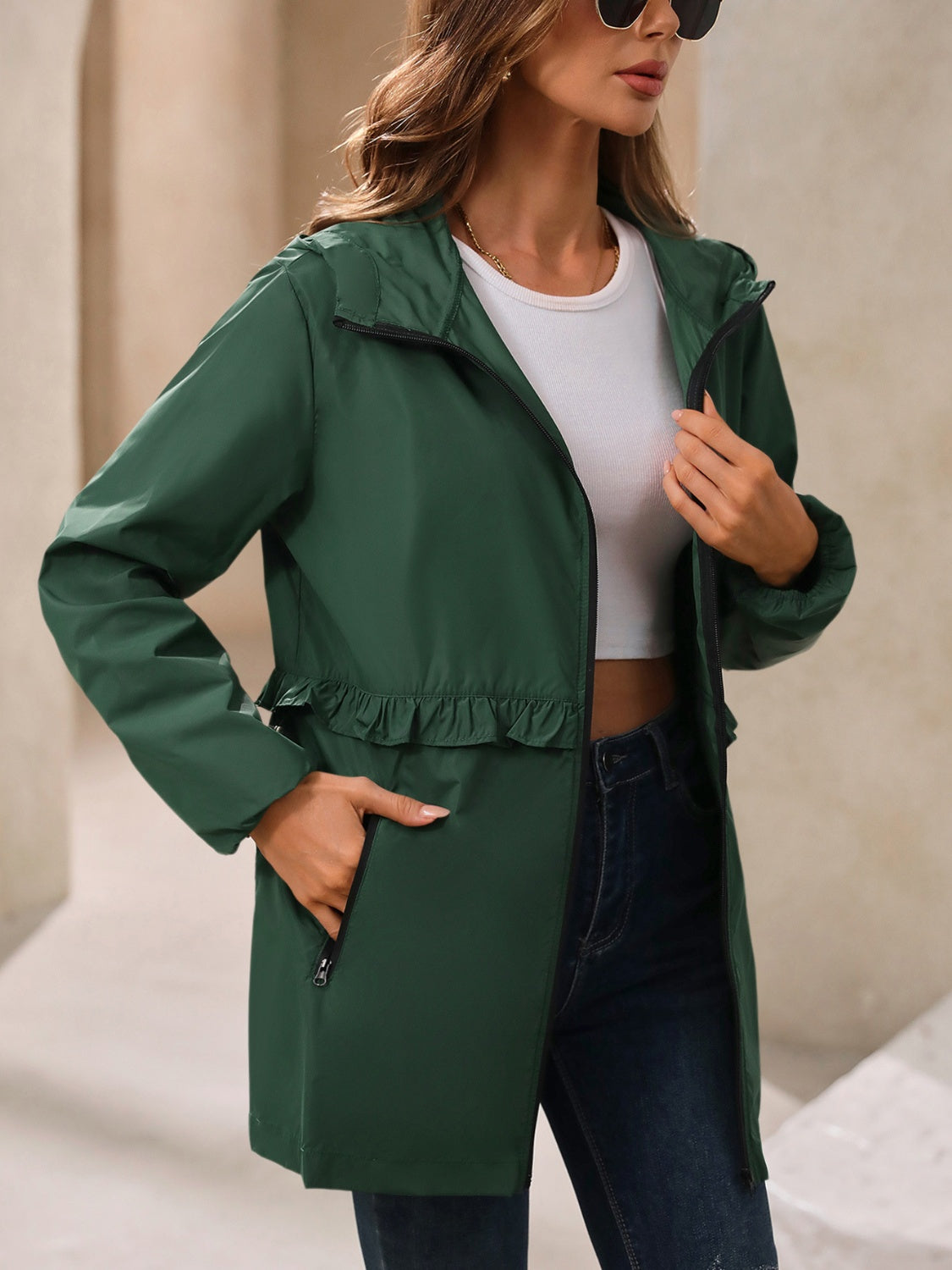 Waterproof Gathered Waist Hooded Jacket