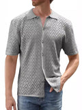 Men's Openwork Button Down Short Sleeve Shirt Gray Bazaare Mart Zigzag Short Sleeve Button Up