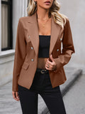 Double Breasted PU Blazer Brown Trendsi Double Breast PU Blazer