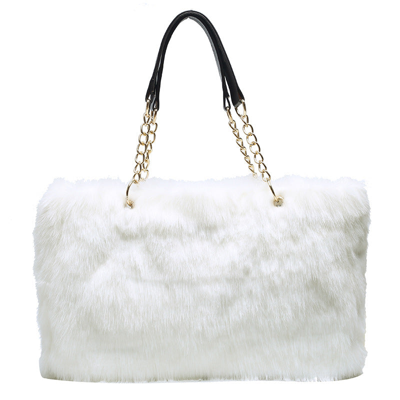 Ladies Large Capacity Plush Faux Fur Tote Bag