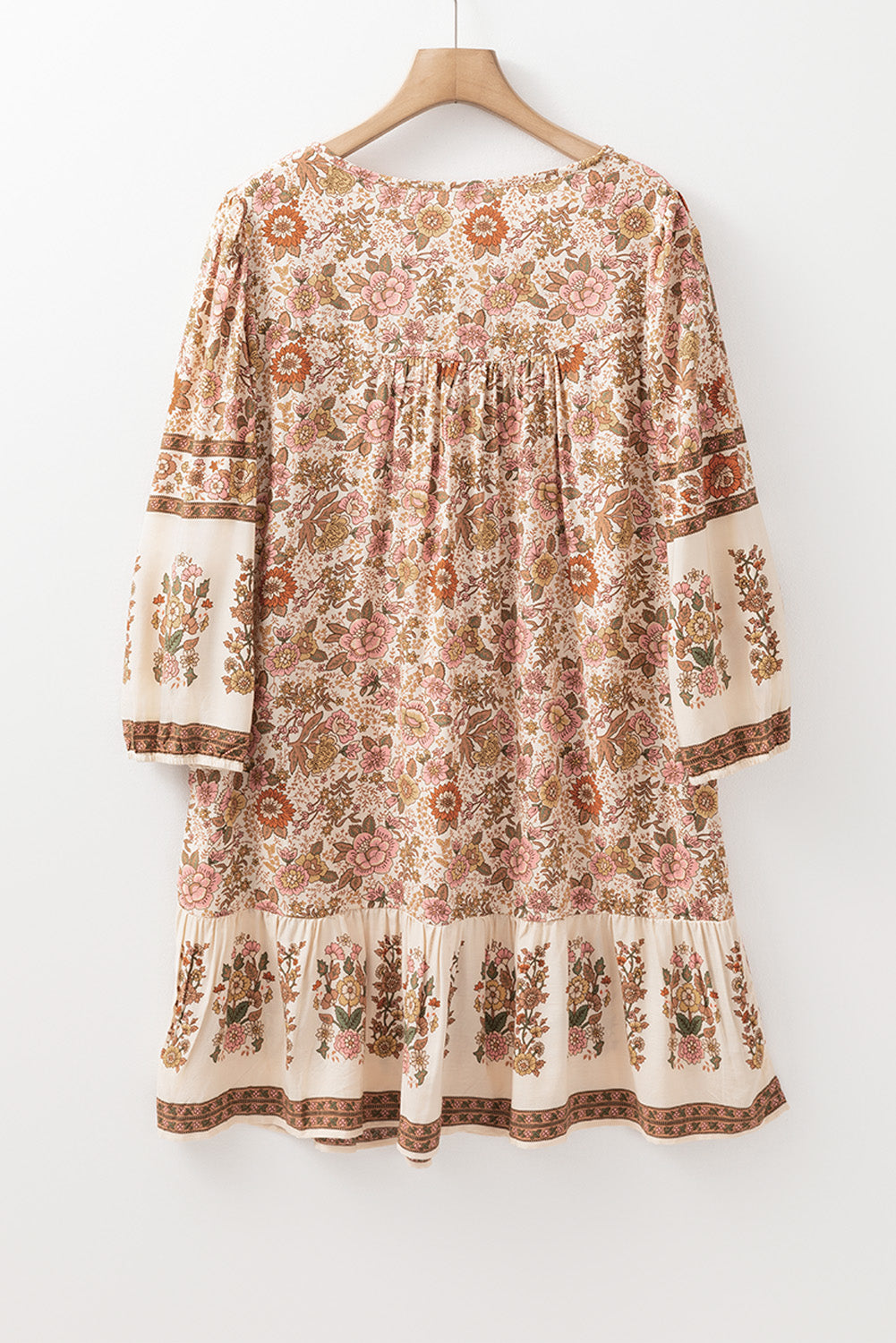 Beige Boho Loose Long Sleeve Mini Dress