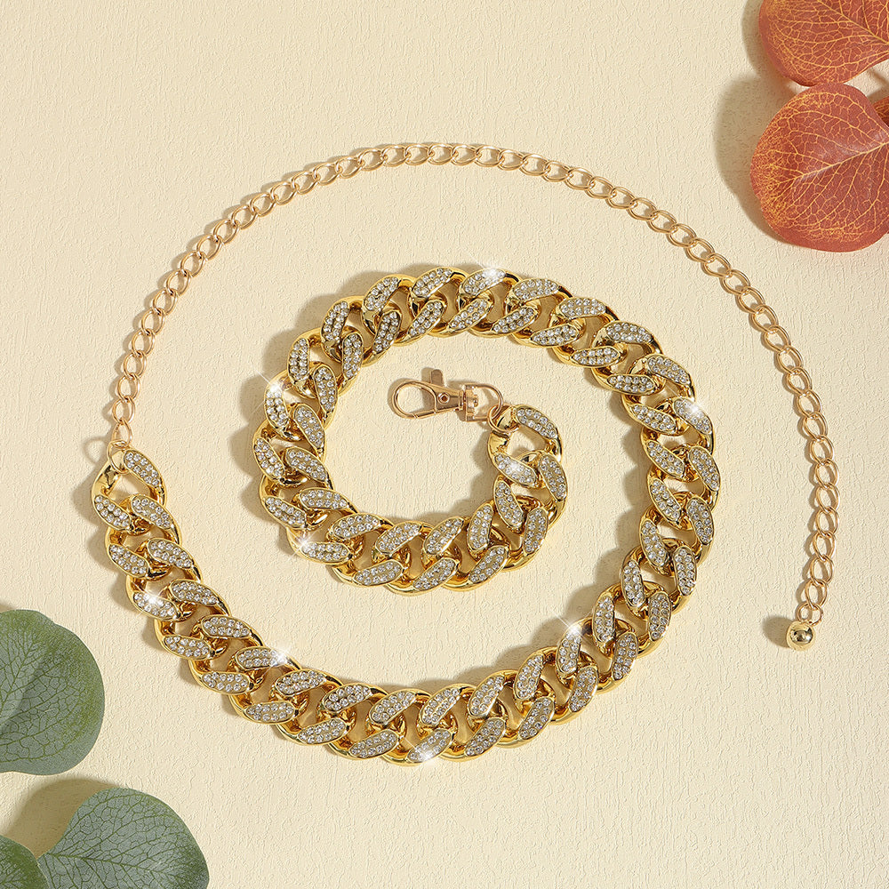 Wide Rhinestone Chain Belt
