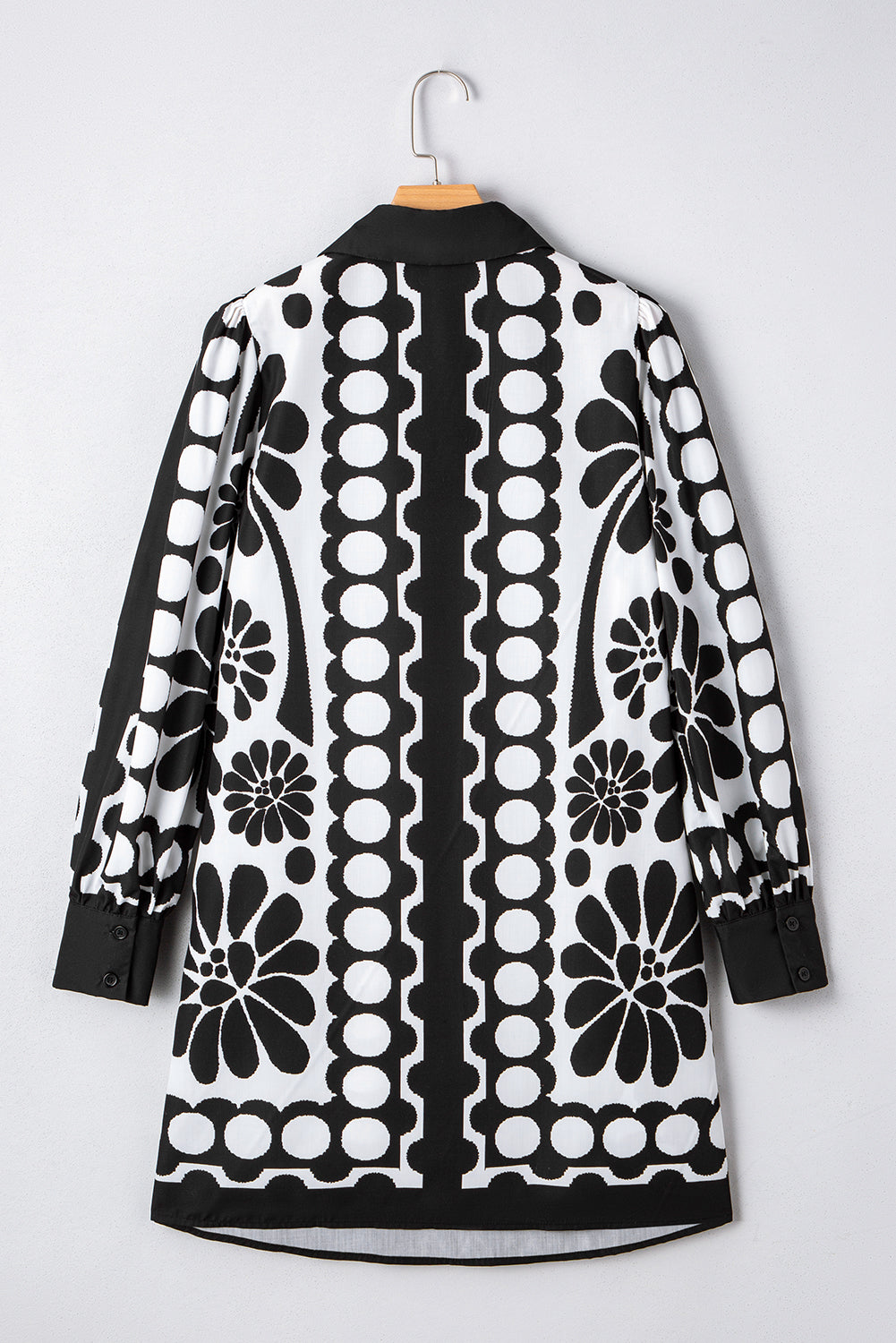 B&W Mixed Print V Neck Puff Sleeve Mini Dress