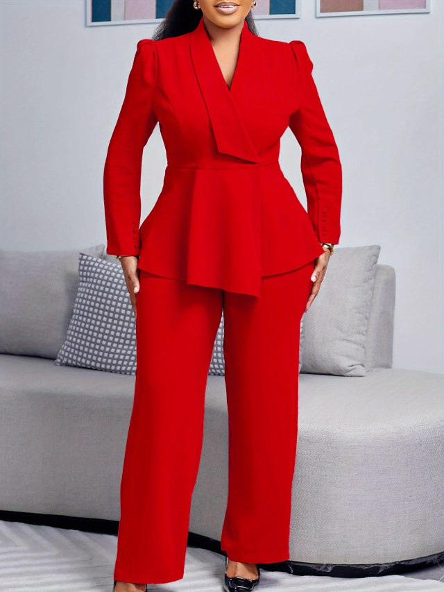 Solid Color Wide-leg Pants Suit