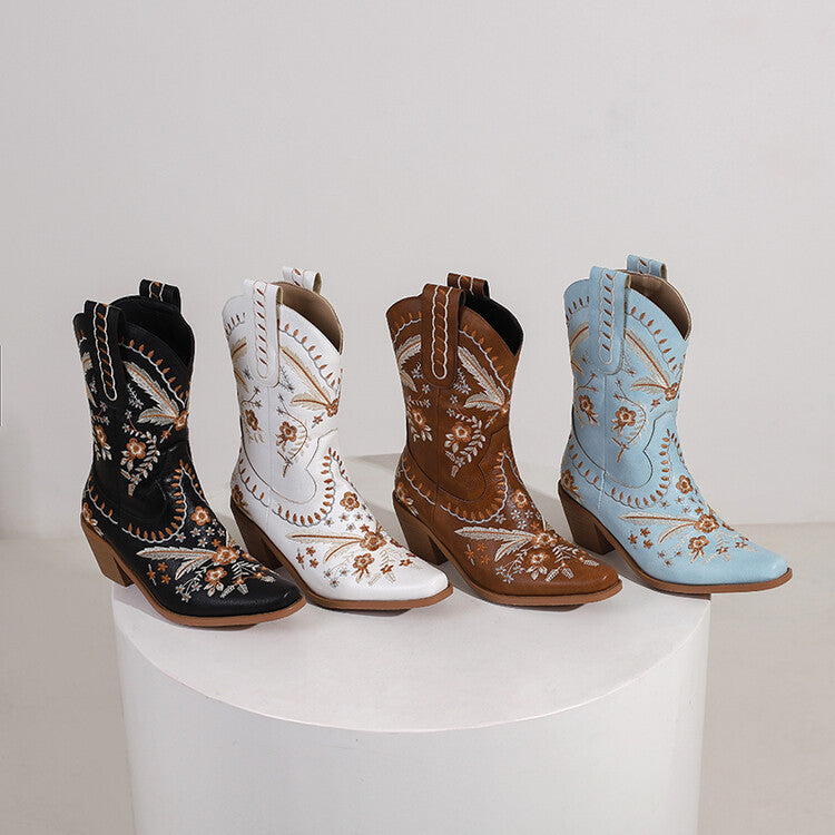 Western Embroidered Pointed Toe Boots
