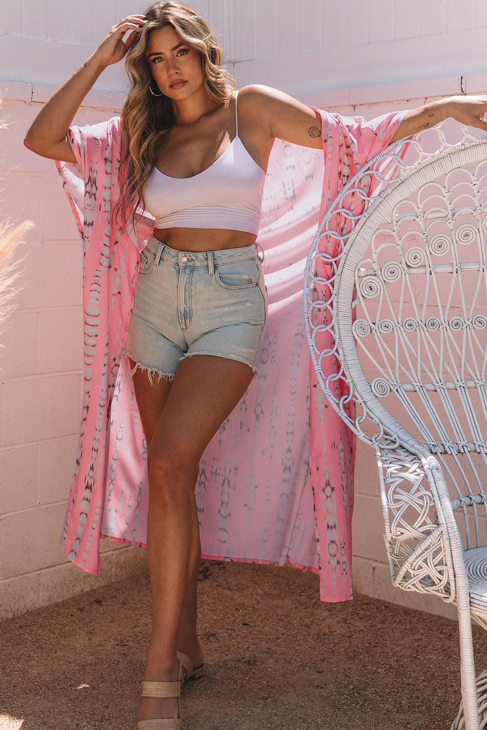Pink Bohemian Tie Dye Kimono