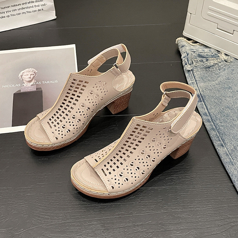 Women’s Roman Block Heel Sandals – Die Cut Open Toe Ankle Strap Comfort Heels Khaki CJ Dropshipping Die Cut Low Block Heel Sandals