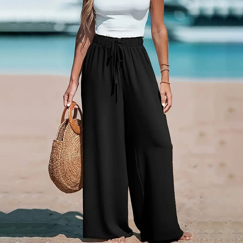 Plus Size High Waist Drawstring Wide Leg Pants