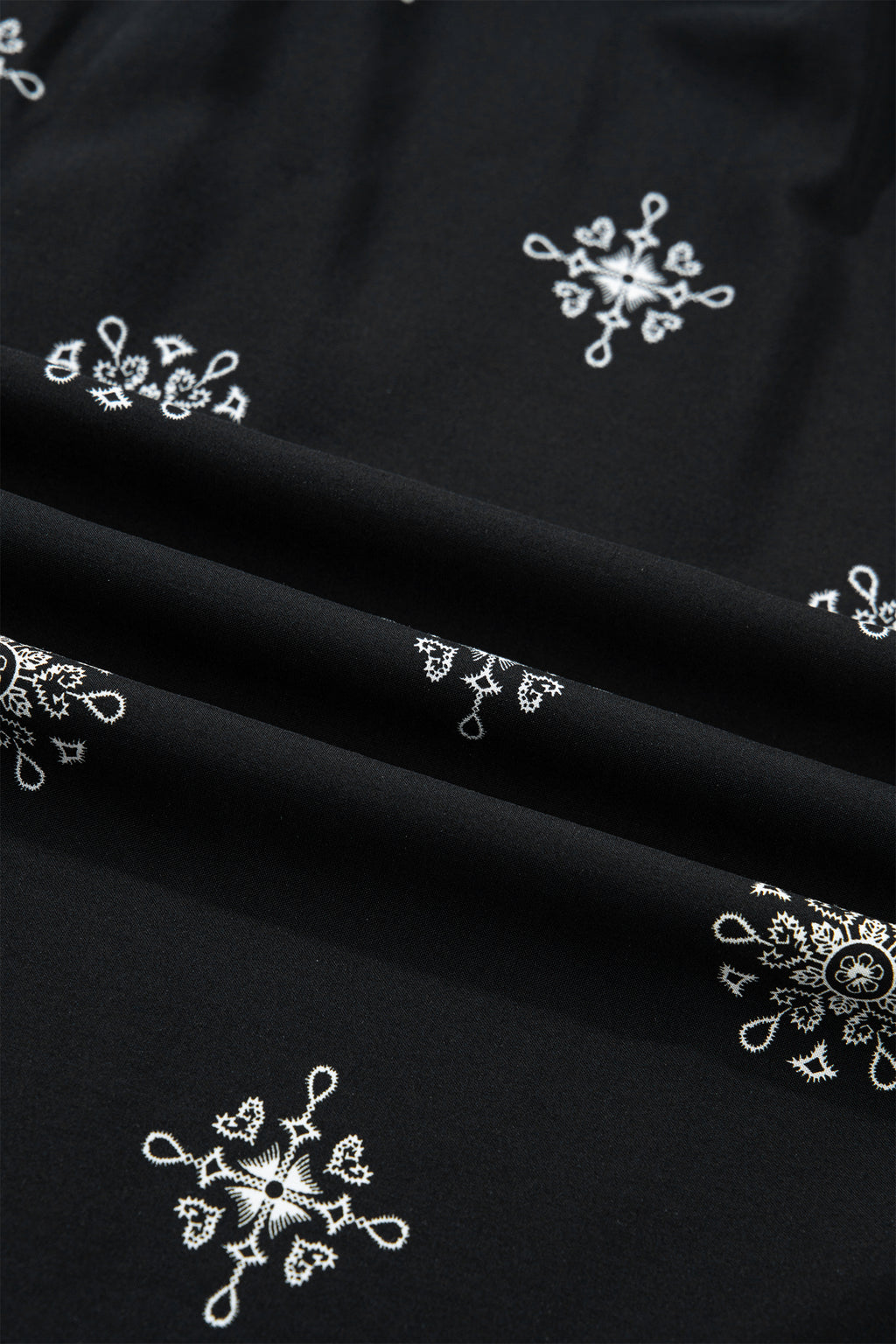 Black Boho Floral Notched V-Neck Top