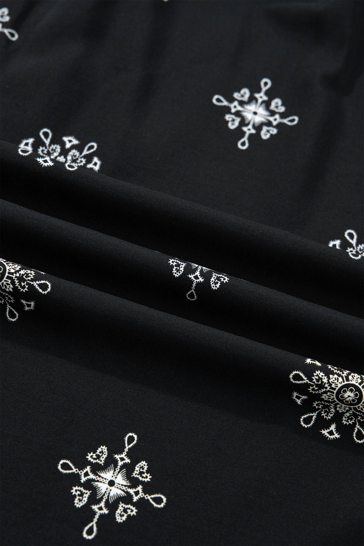 Black Boho Floral Notched V-Neck Top