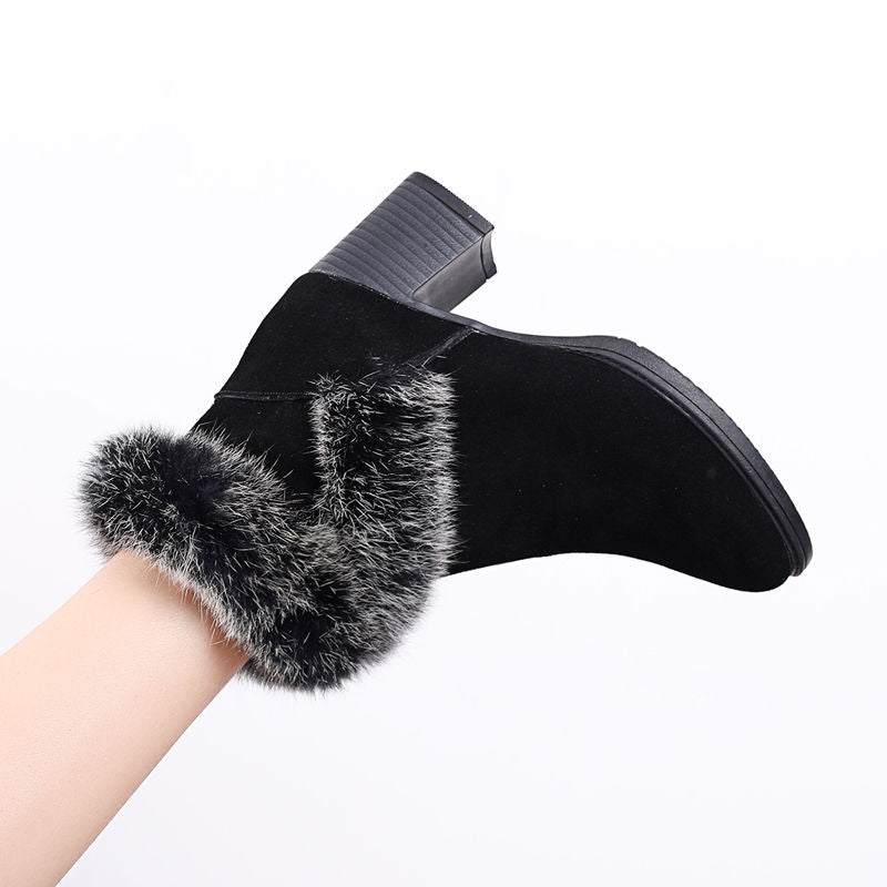 Furry Velvet Block Heel Booties