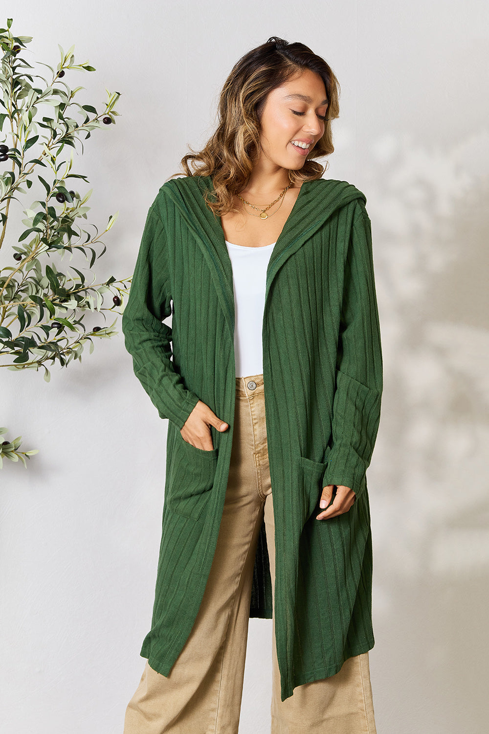 Green Hooded Sweater Cardigan