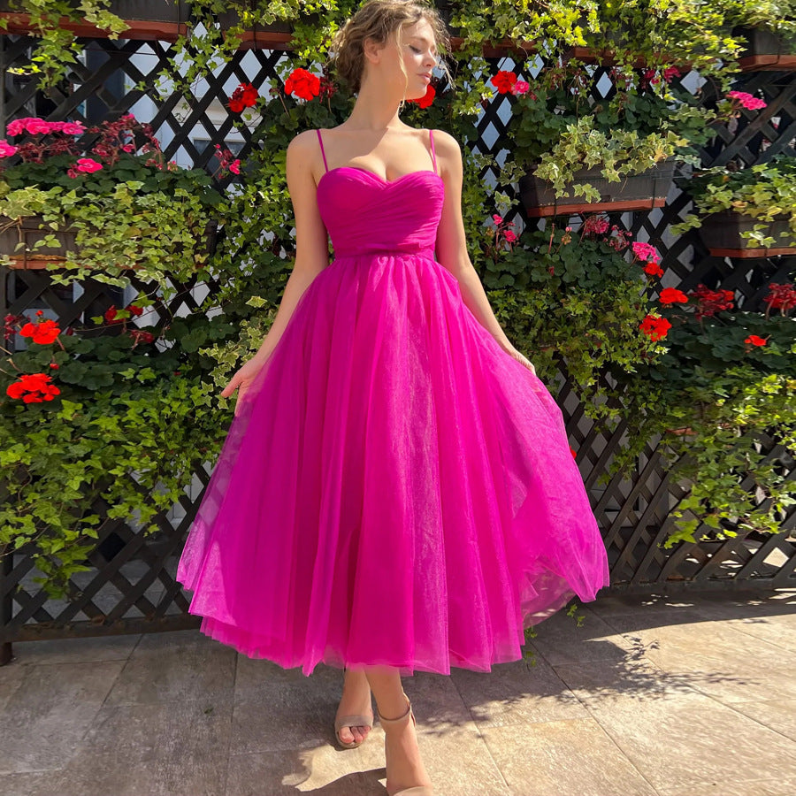 Strappy Magenta Ballerina Midi Dress Rose Red CJ Dropshipping Formal Midi Dress