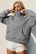 Half Zip Quilted Sweatshirt with Pocket Gray Bazaare Mart Quilted Pullover Quarter Zip Sweatshirt