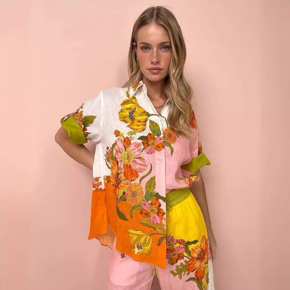 Floral Linen Two-piece Suit
