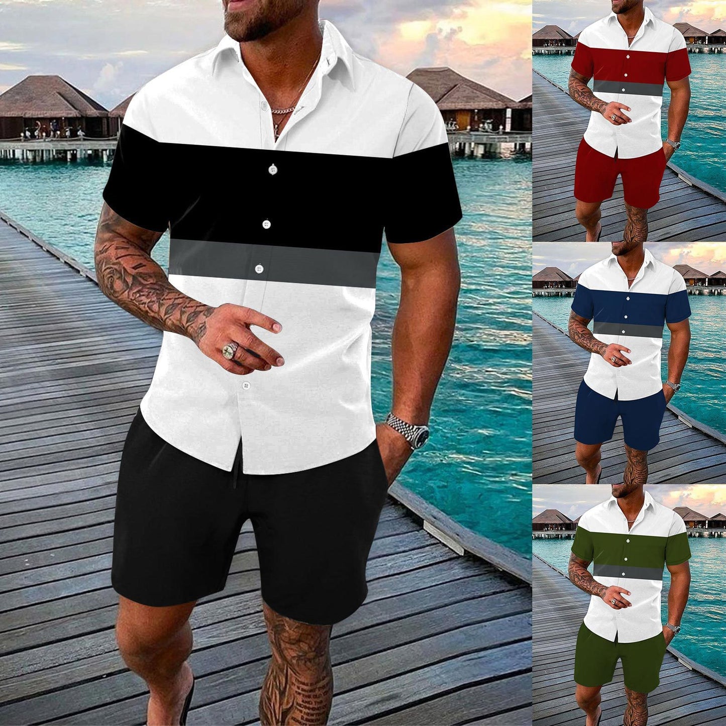 Men's Button Up Shorts Outfits