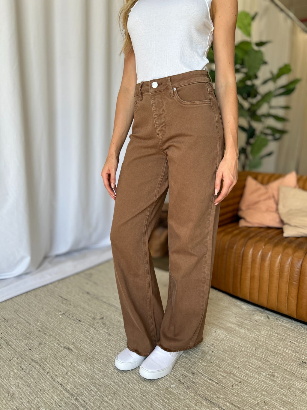 Brown Plus Size High Rise Wide Leg Jeans