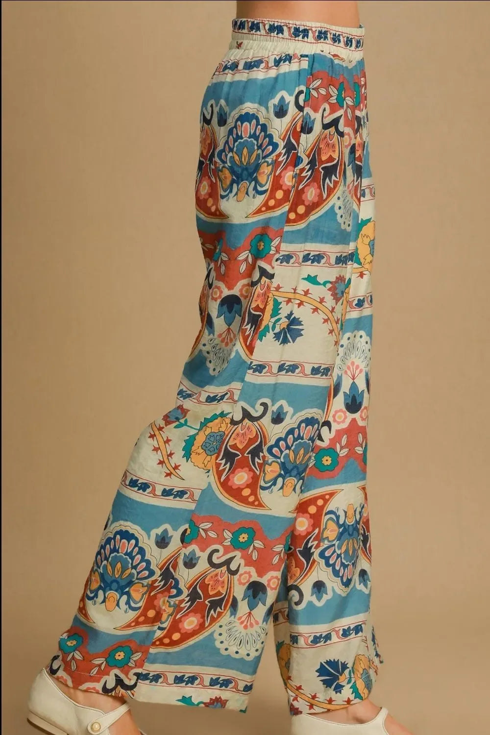 Umgee Wide Leg Border Print Pants Bazarre Mart Wide Leg Border Print Pants