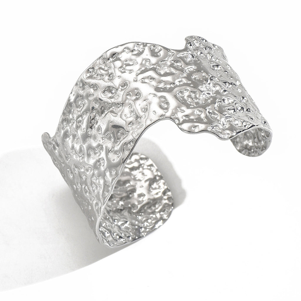 Wide Stainless Steel Artisan Hammered Bracelet