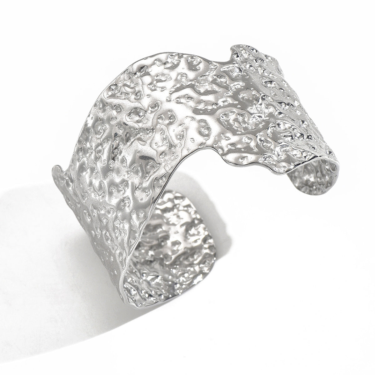 Wide Stainless Steel Artisan Hammered Bracelet