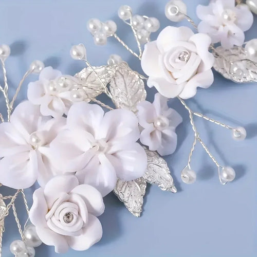Bride Floral Pearl Rhinestone Hair Band Bazaare Mart Floral Hair Band