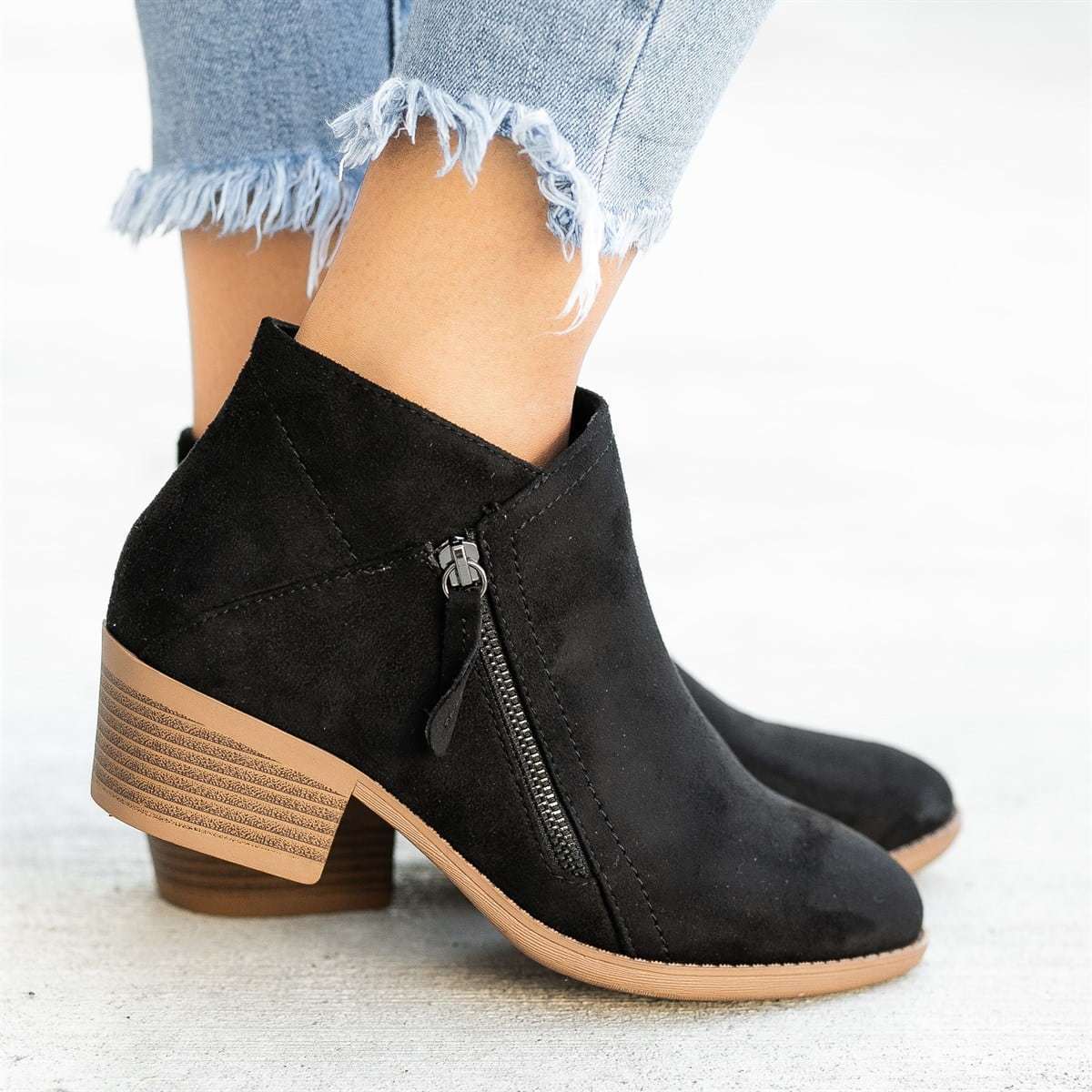 Low Heel Side Zipper Ankle Boots