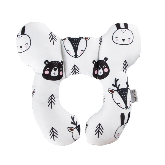 White Baby Forest Animals Car Seat Pillow