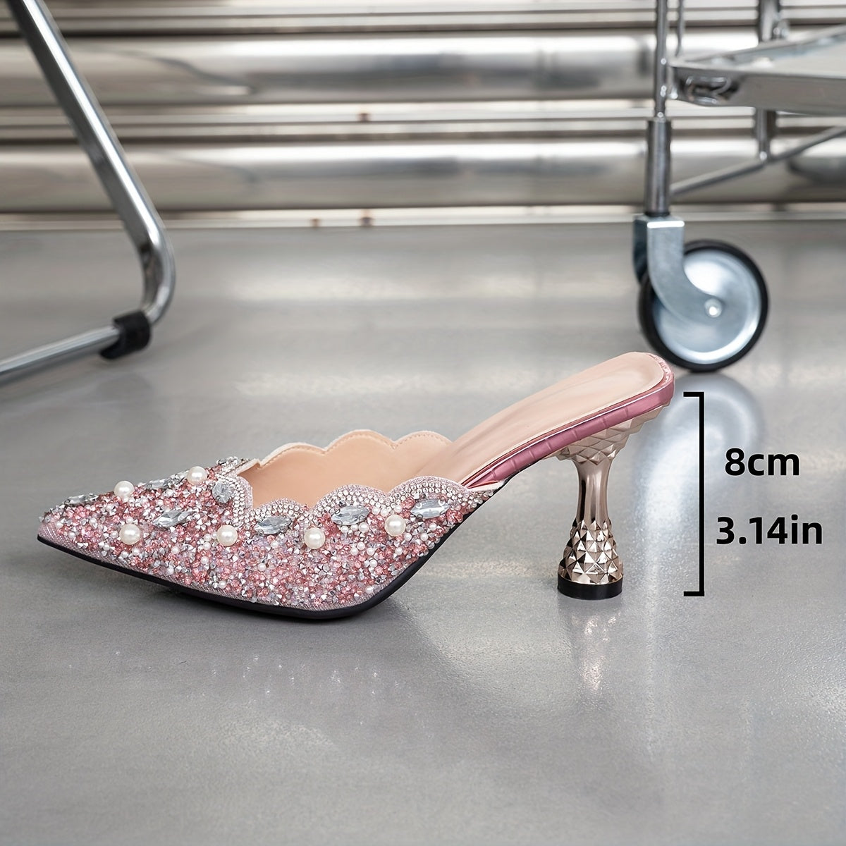 Sparkling Rhinestone Pointed Toe Kitten Heel Dress Shoes