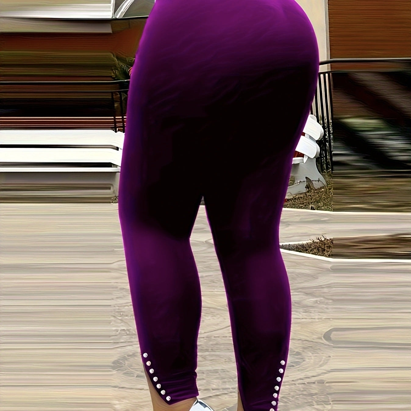 High Waist Slim Fit Purple Eyelet Pants