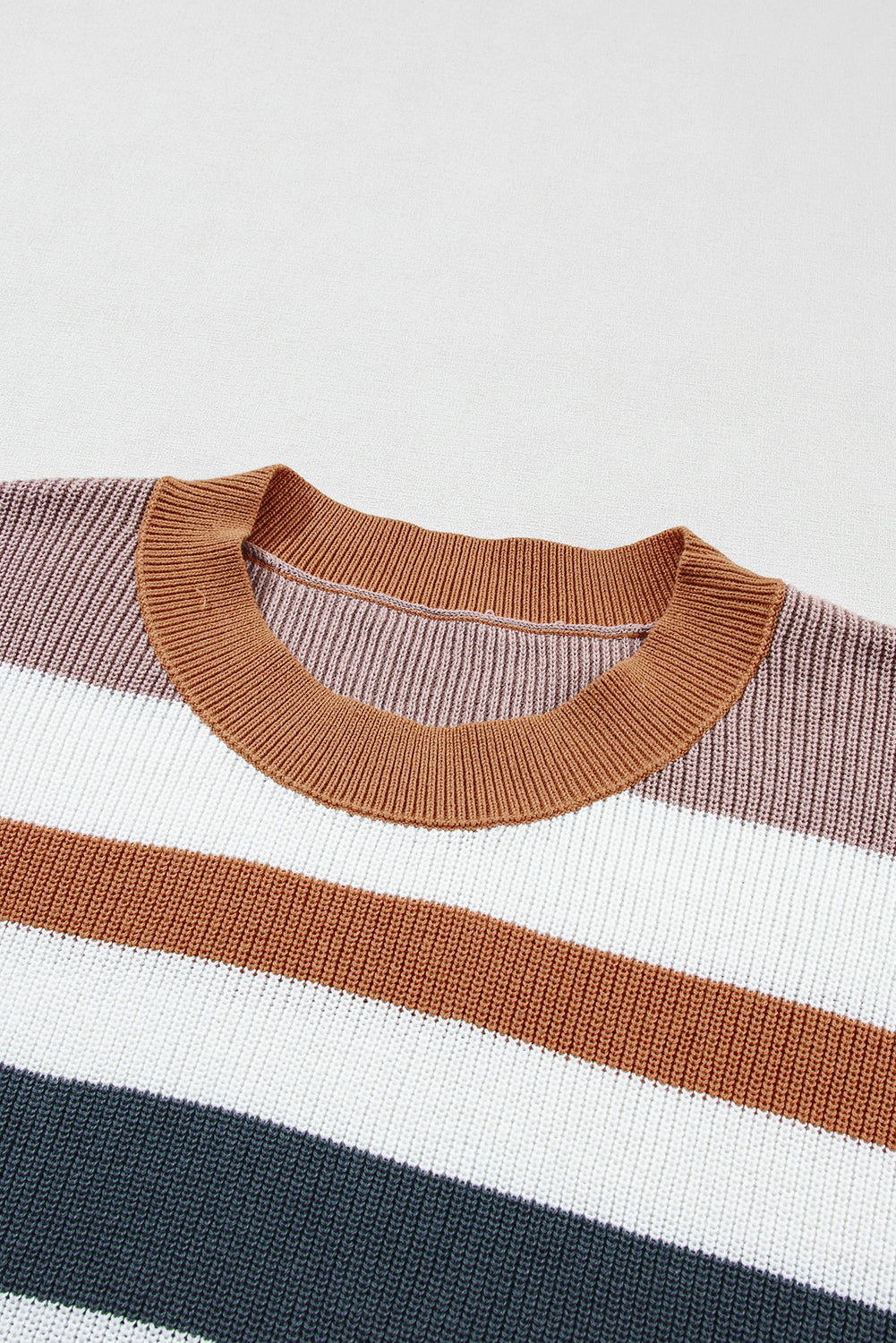 Taupe Classic Round Neck Colorblock Knit Sweater