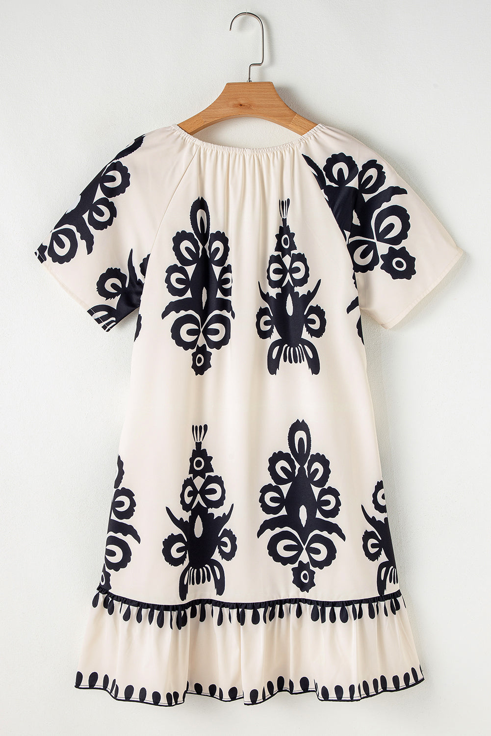 Apricot Print Ruffled Short Sleeve Loose Dress