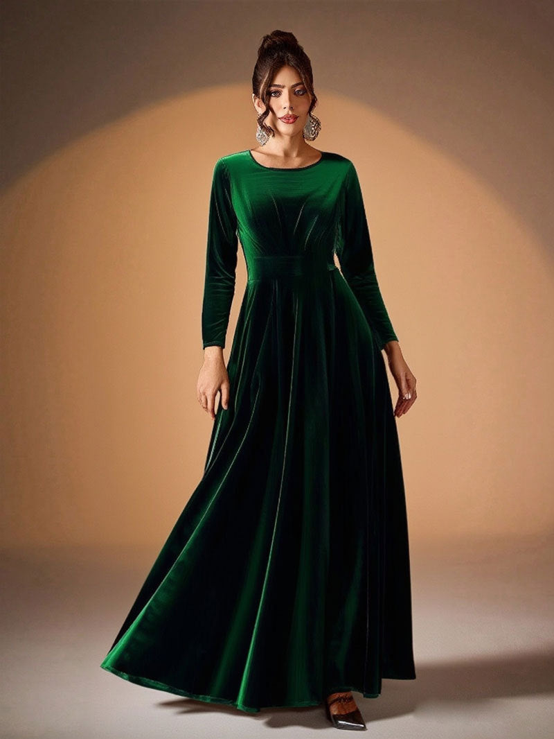 Elegant Velvet Long Sleeve Evening Gown