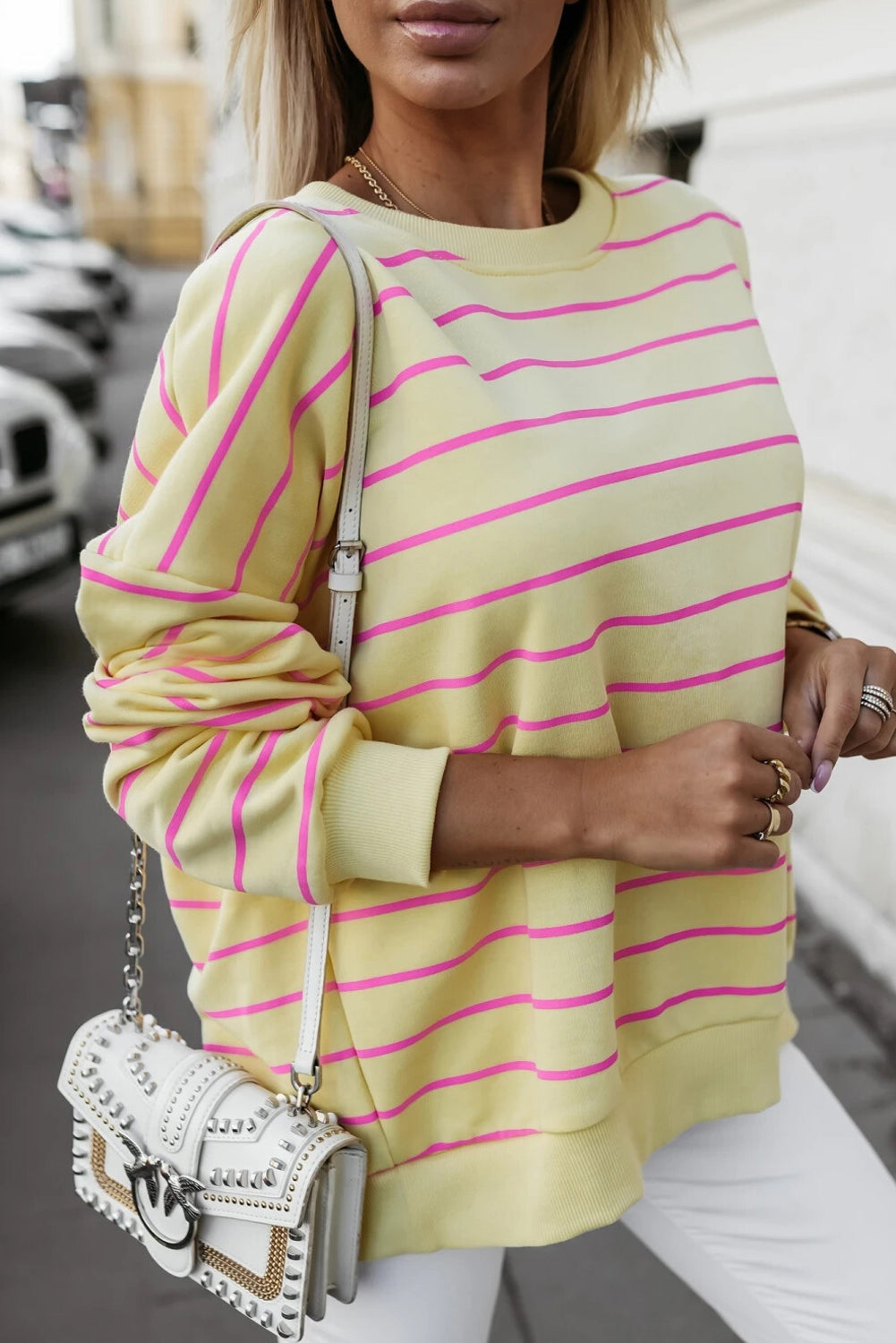 Yellow & Pink Striped Back Overlap Detail Sweatshirt