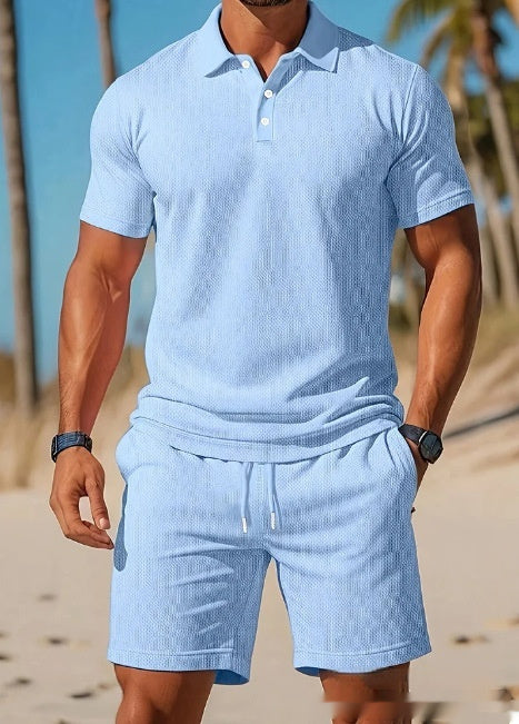 Men's Polo Shirt And Matching Drawstring Shorts Set