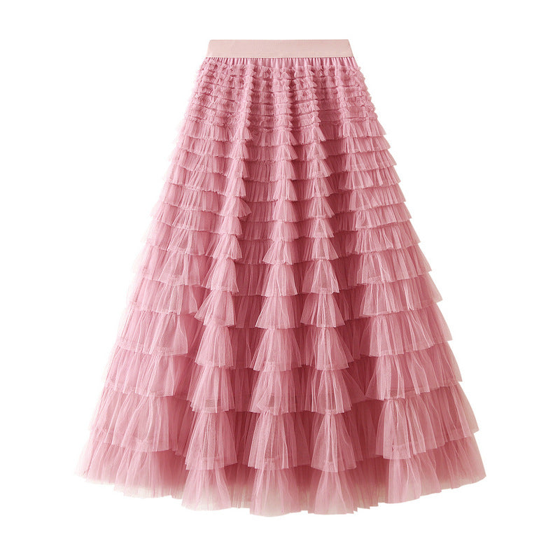 Mesh Ruffle Midi Skirt