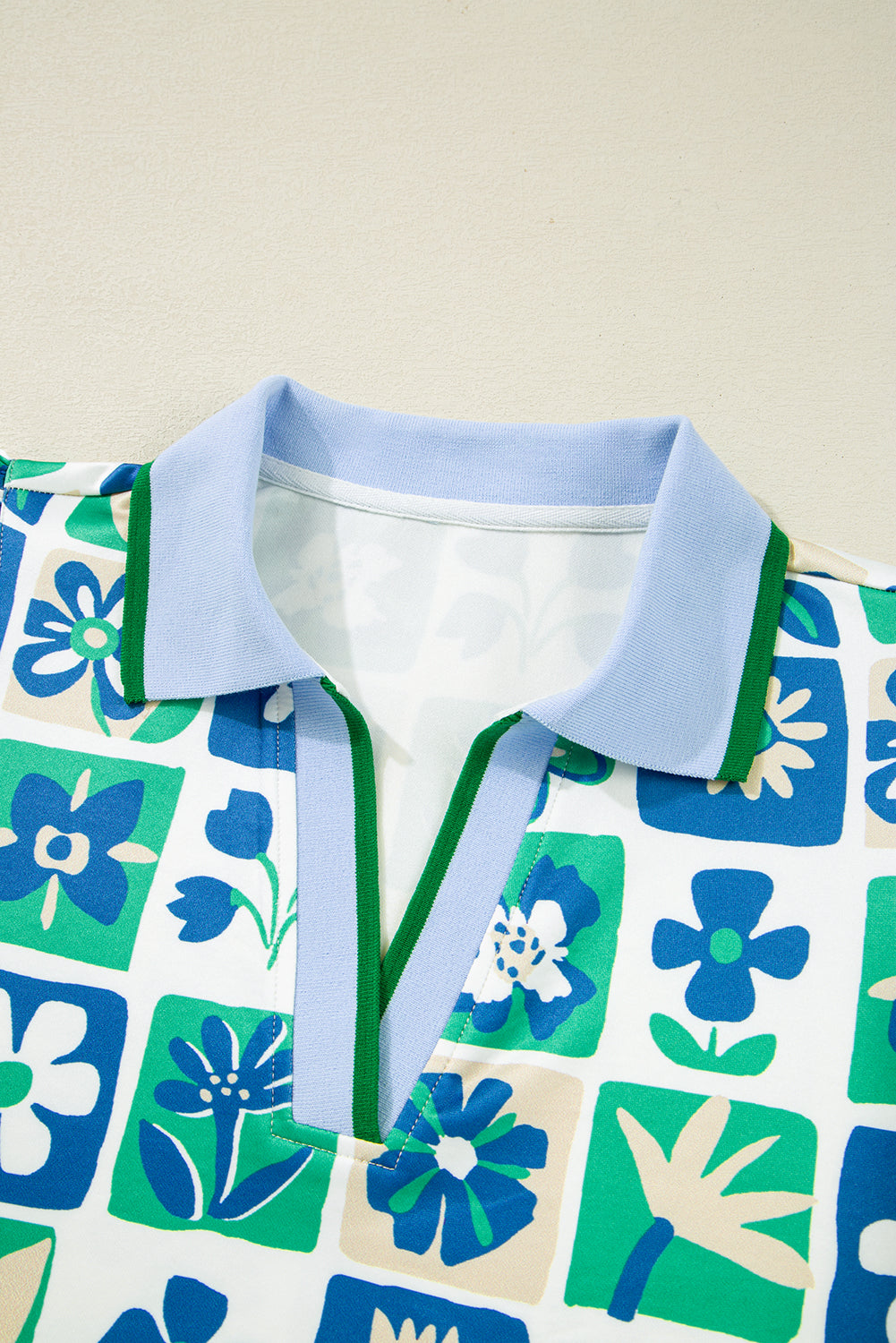 Green Floral Plaid Colorblock Flutter Sleeve Blouse Shewin Blouses