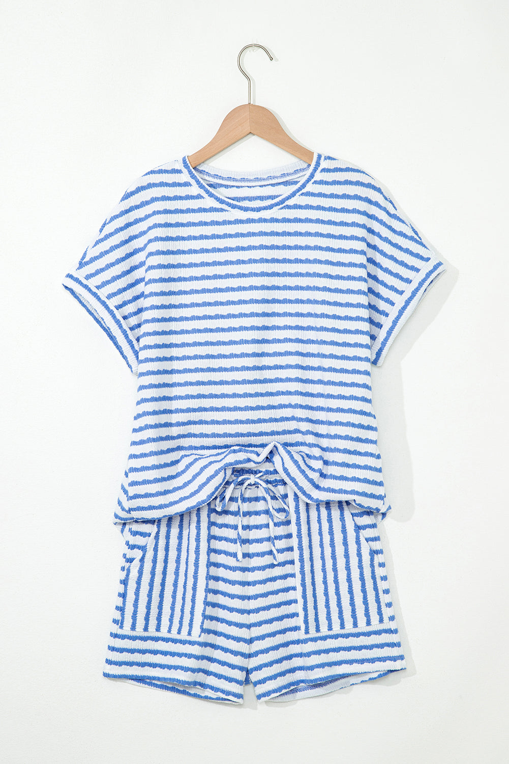 Blue Striped Shorts Set