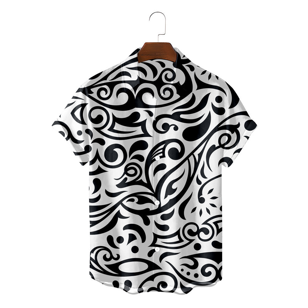 B&W Abstract Short Sleeve Button Up