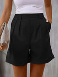 Black Pocketed Mid-Rise Waist Shorts Black Bazaare Mart Black Mid Thigh Shorts