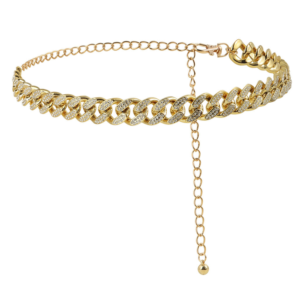 Wide Rhinestone Chain Belt