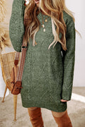 Mist Green Cable Knit Drop Shoulder Loose Fit Sweater Dress Mist Green 100%Polyester Bazaare Mart Sweaters & Cardigans/Sweater Dresses