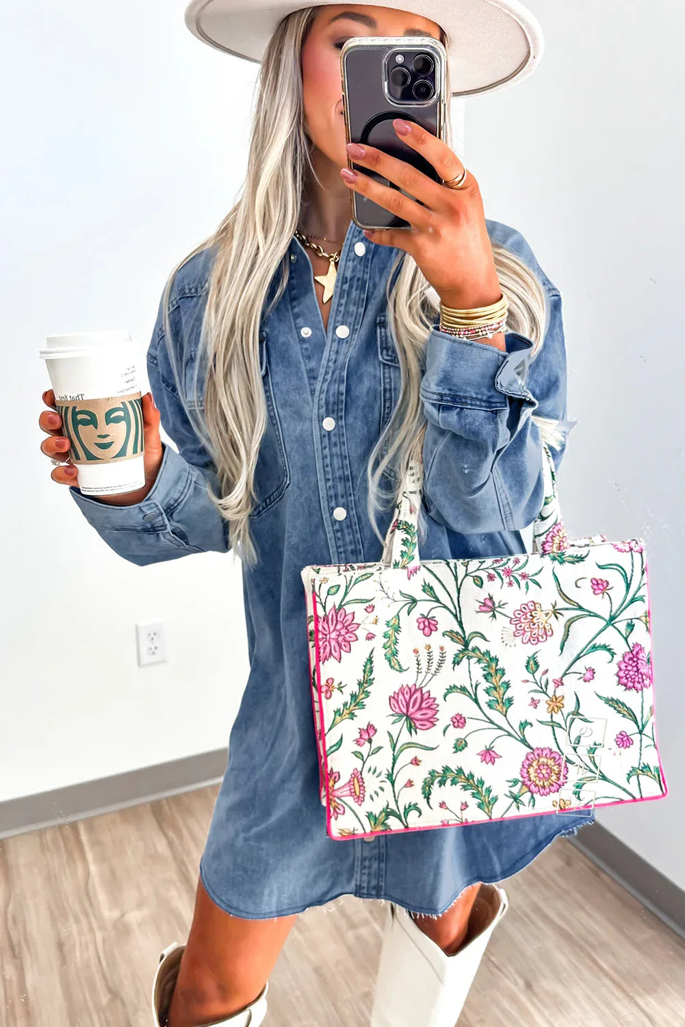 Blue Beau Chest Pocket Raw Hem Denim Loose Shirt Dress Bazaare Mart Denim Dress