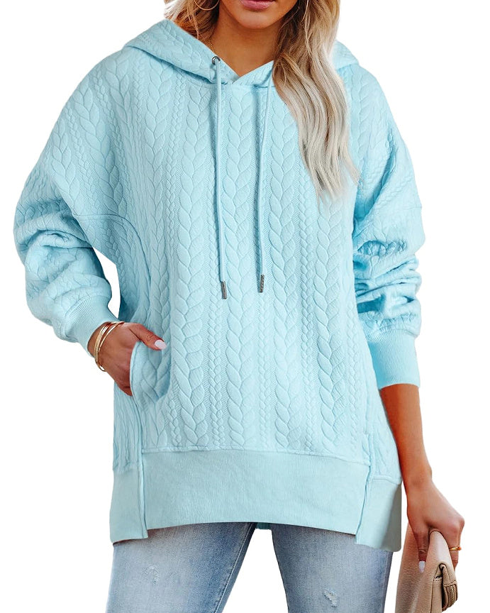 Twist Texture Solid Color Casual Hoodie Sweater