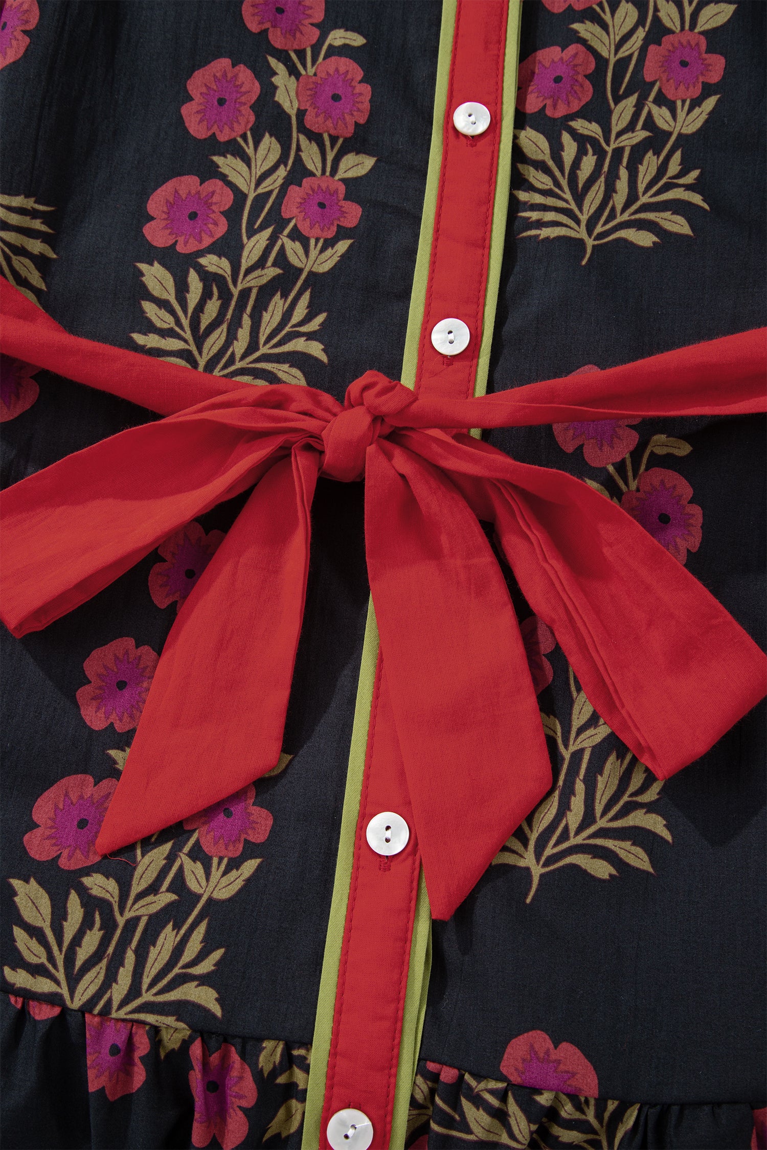 Black Retro Floral Belted Short Puff Sleeve Mini Dress Bazaare Mart Dresses/Floral Dresses