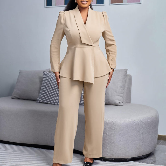 Solid Color Wide-leg Pants Suit